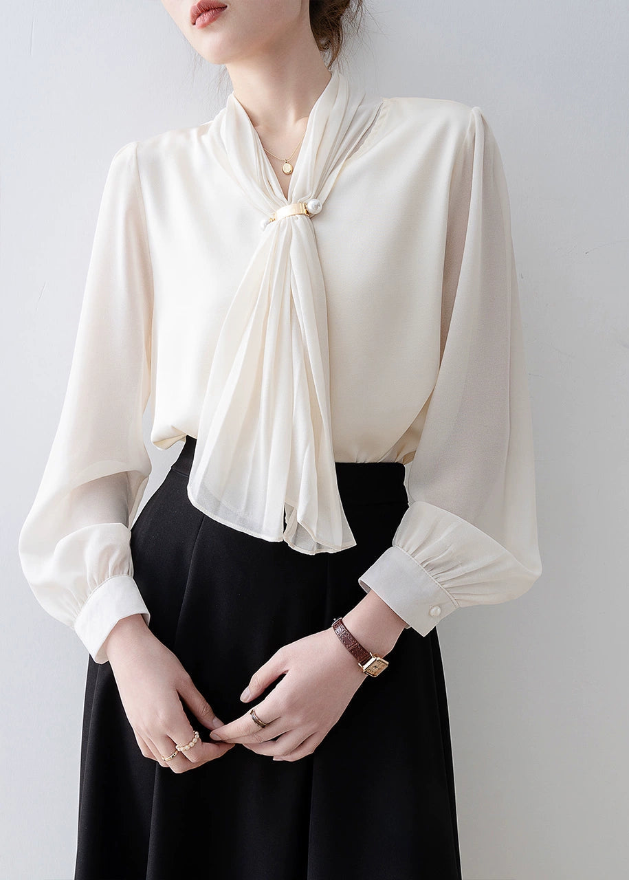 Pearl Accent Drape Blouse　R41