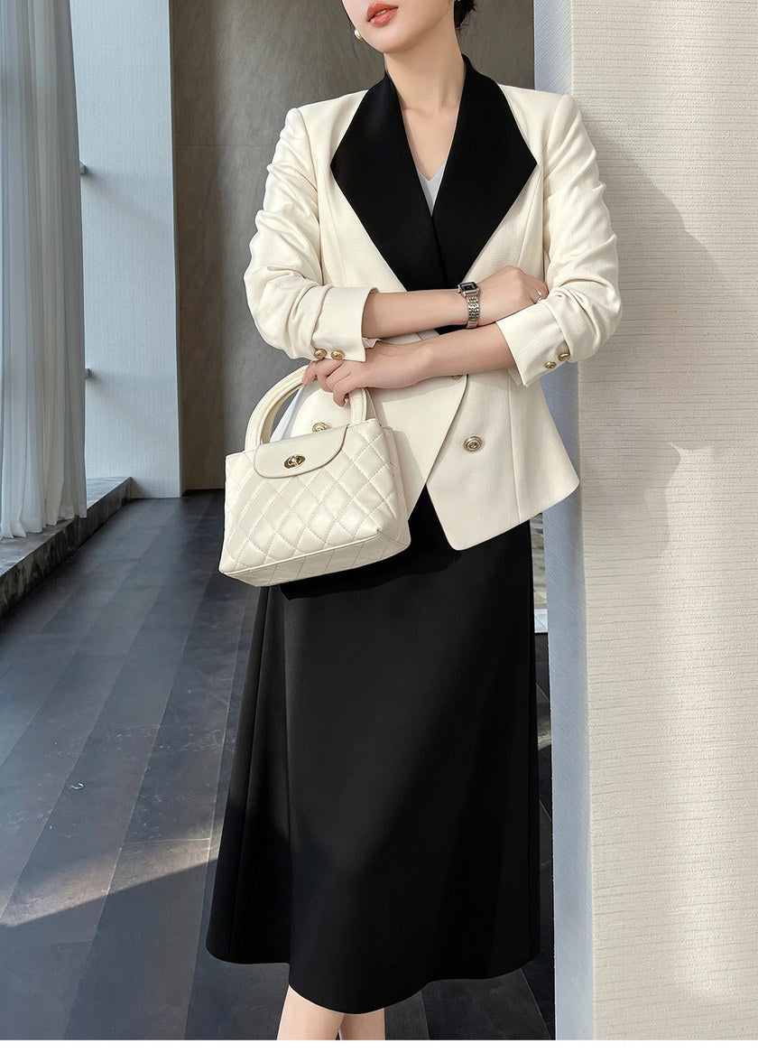 Contrast Lapel Jacket & Midi Skirt Set　R163