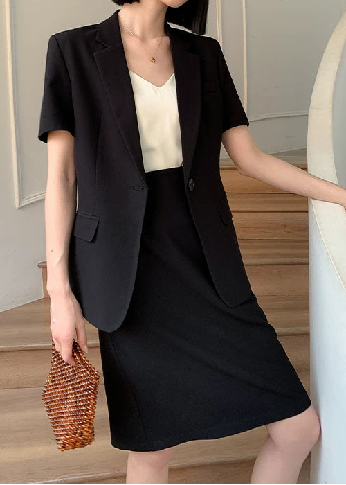 Refined Half Sleeve Jacket & Straight Skirt Set　R106