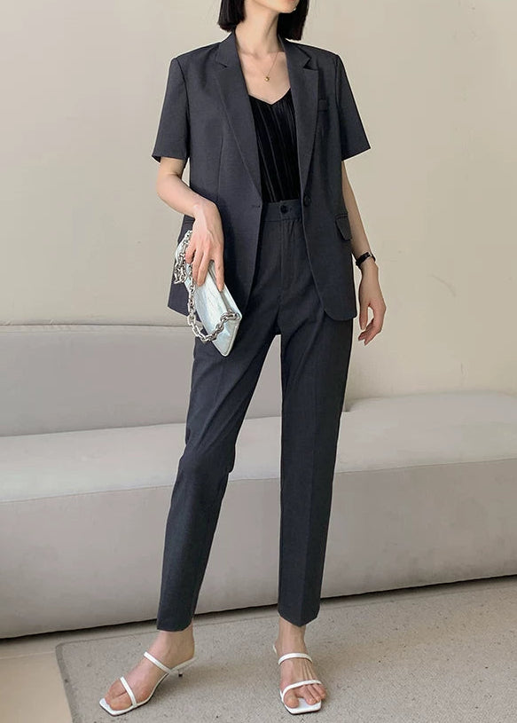 Modern Grey Short Sleeve Jacket & Slim Pants Set　R105