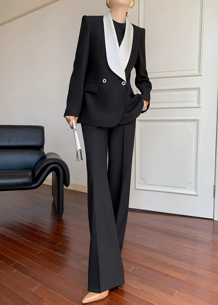 Contrast Shawl Collar Tailored Set-Up　R42