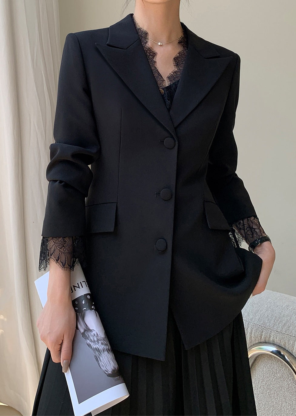 Lace Trim Tailored Jacket　R112