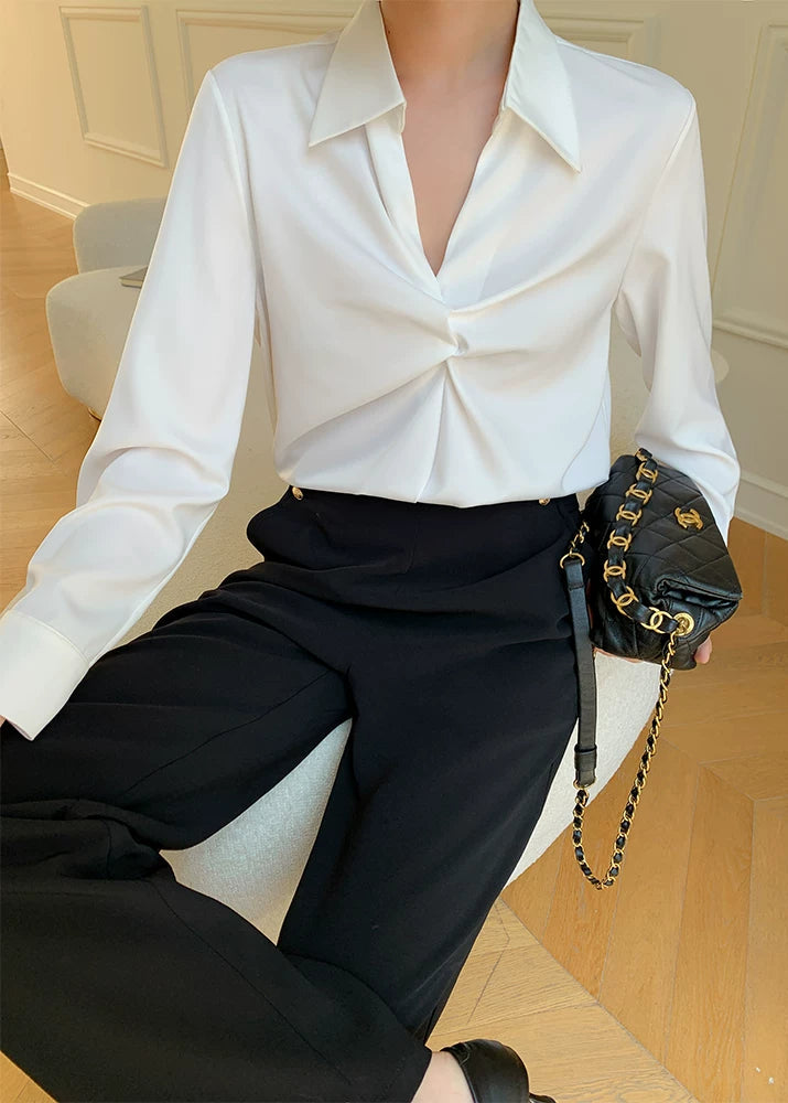 Twist Draped Satin Blouse　R109