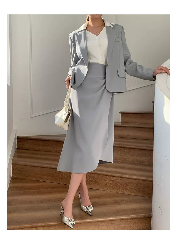 Clean Line Jacket & Draped Midi Skirt Set　R104
