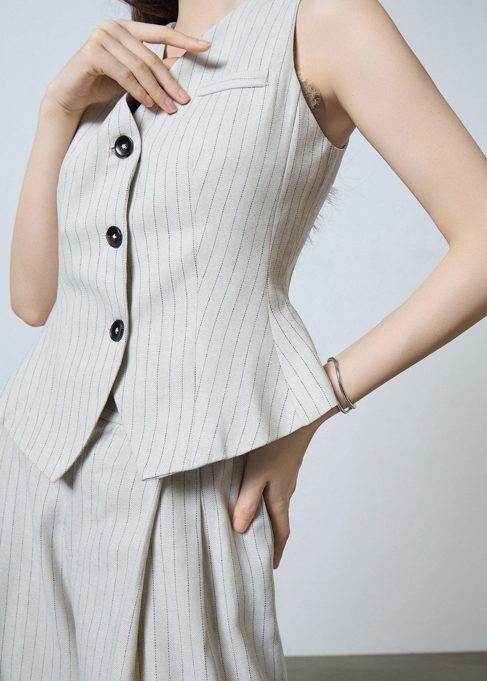 Pinstripe Sleeveless Vest & Wide Pants Set　R119