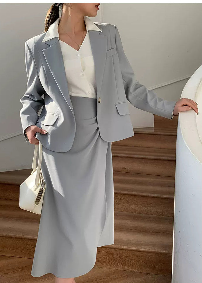 Clean Line Jacket & Draped Midi Skirt Set　R104