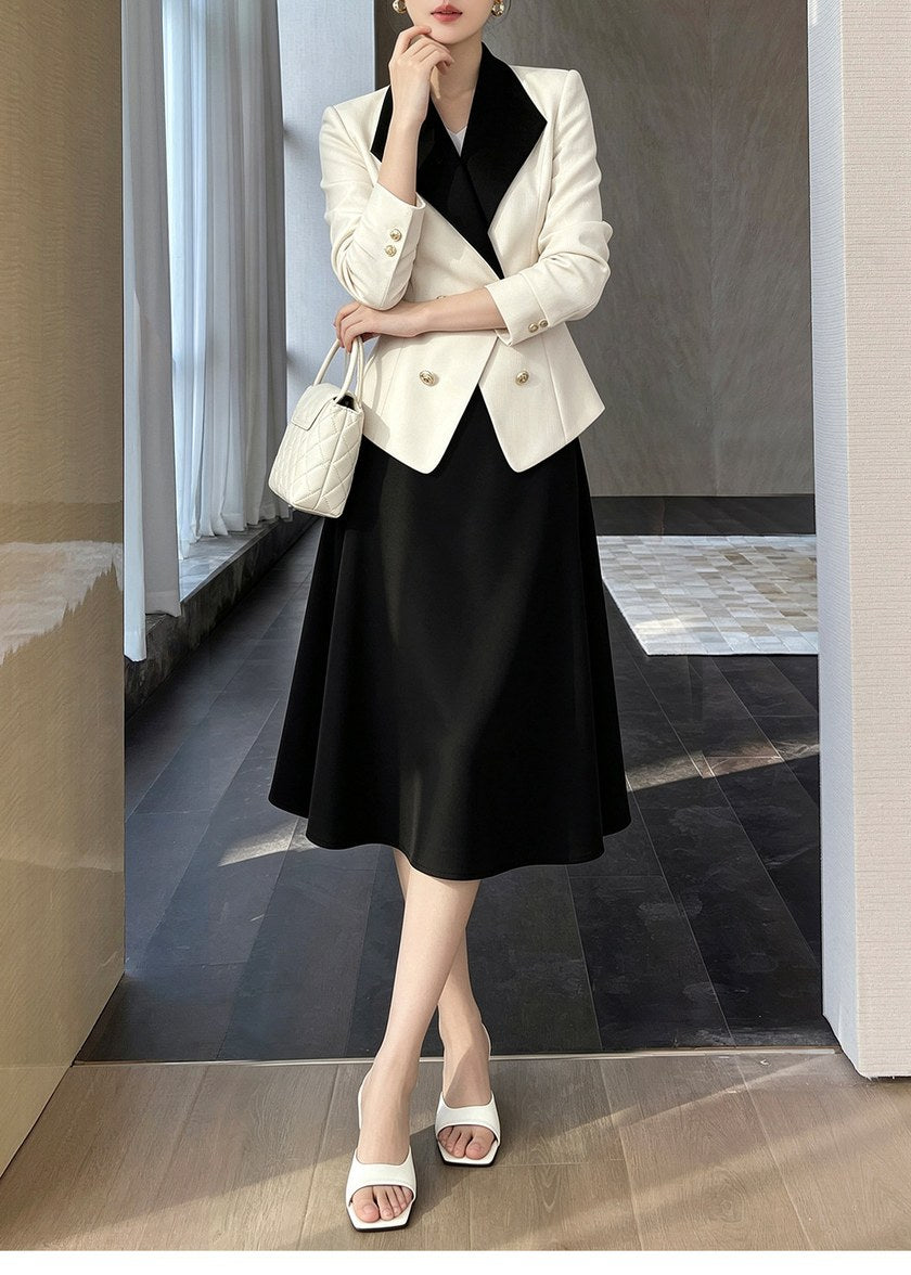 Contrast Lapel Jacket & Midi Skirt Set　R163