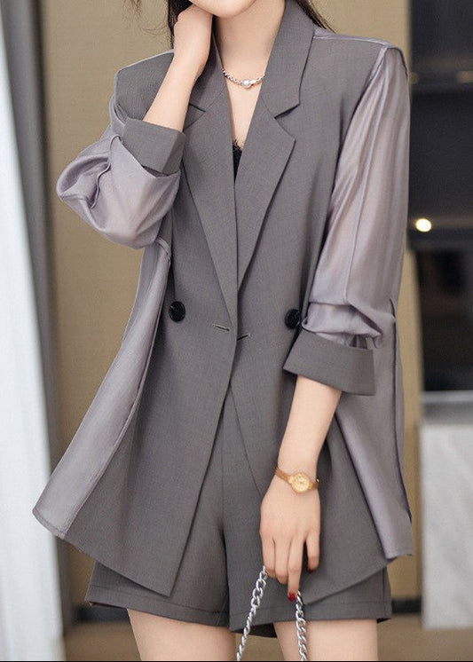 Sheer Sleeve Double-Breasted Blazer　R125