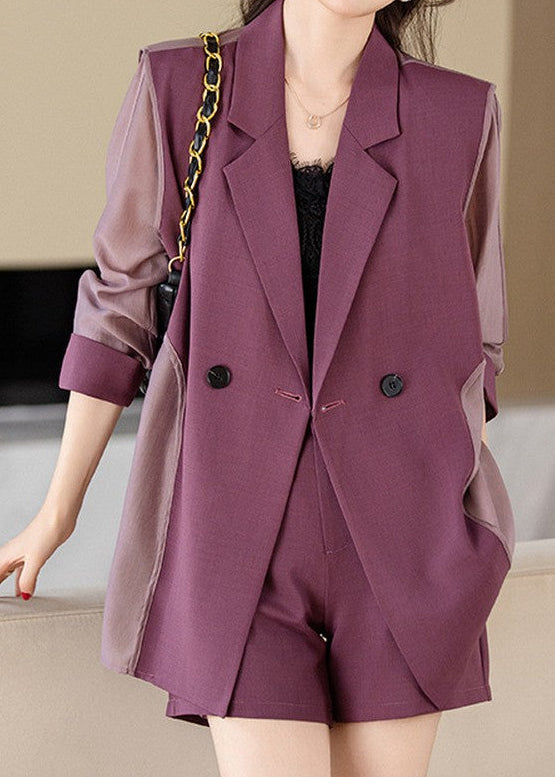 Sheer Sleeve Double-Breasted Blazer　R125