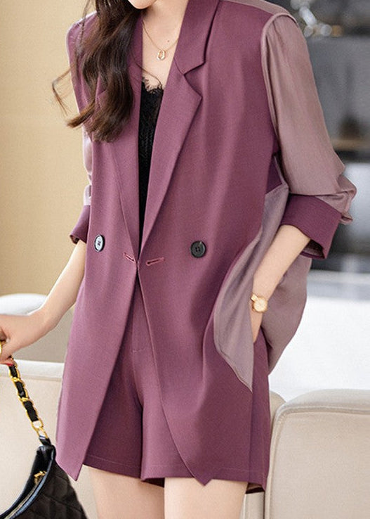 Sheer Sleeve Double-Breasted Blazer　R125