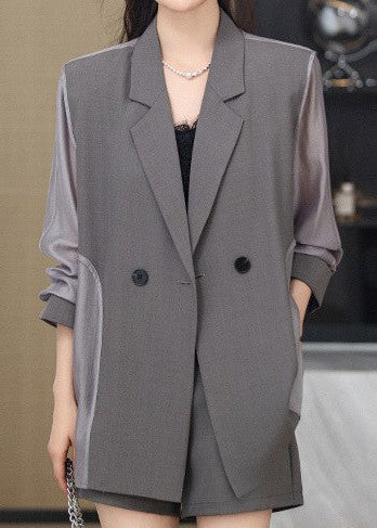 Sheer Sleeve Double-Breasted Blazer　R125