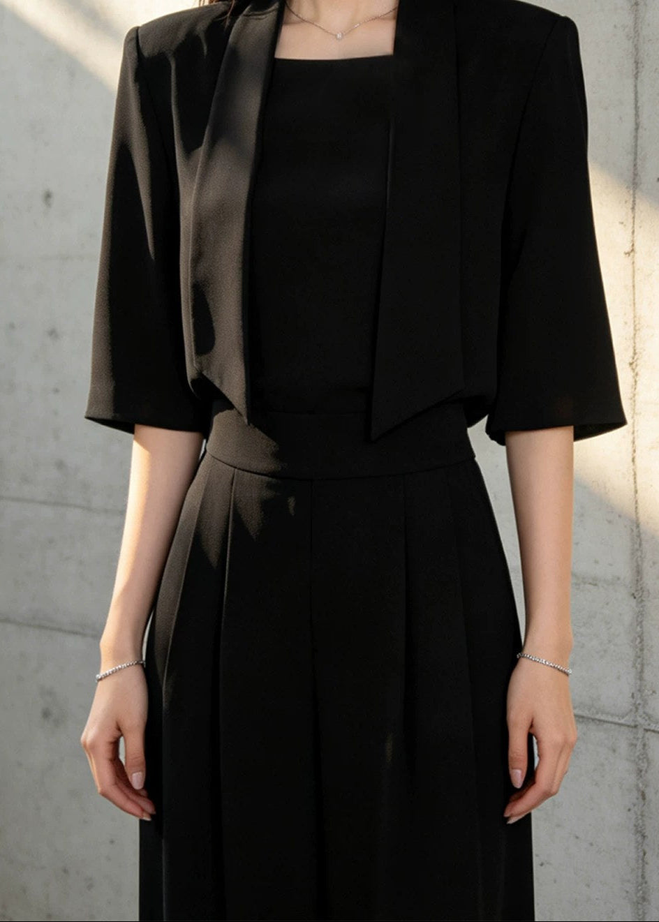 Open-Front Cropped Jacket & Wide-Leg Pants Set　R145