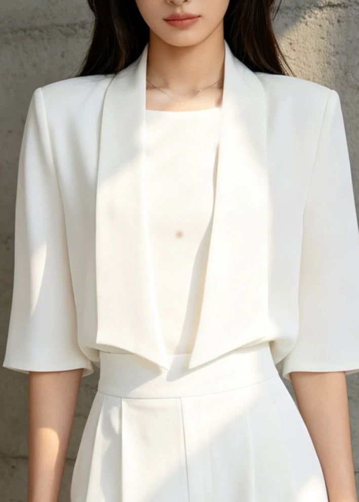 Open-Front Cropped Jacket & Wide-Leg Pants Set　R145