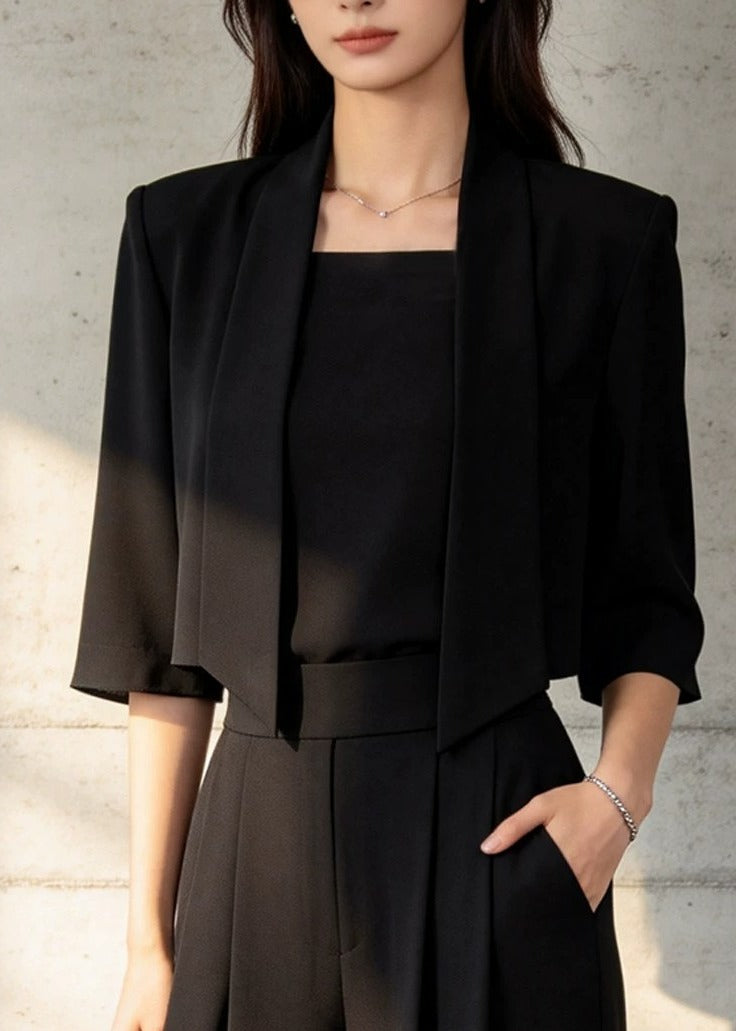 Open-Front Cropped Jacket & Wide-Leg Pants Set　R145