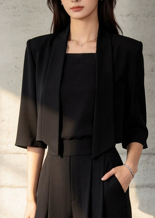 Open-Front Cropped Jacket & Wide-Leg Pants Set　R145