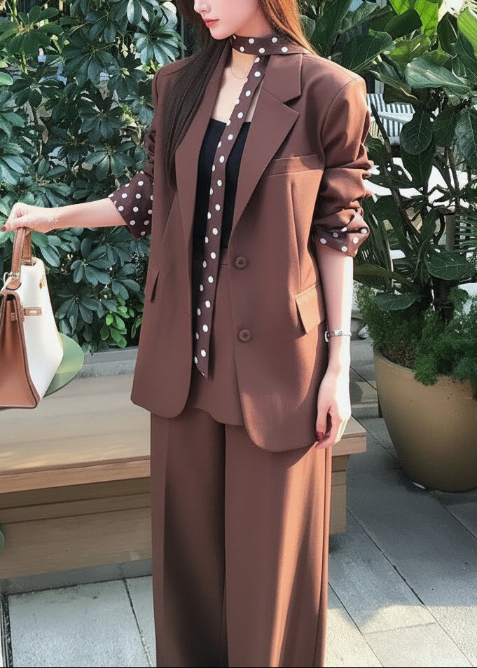Polka Dot Scarf Layered Pants Suit　R176