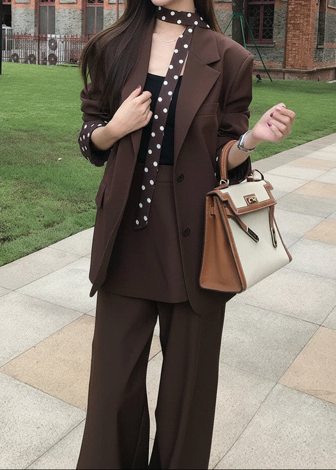 Polka Dot Scarf Layered Pants Suit　R176