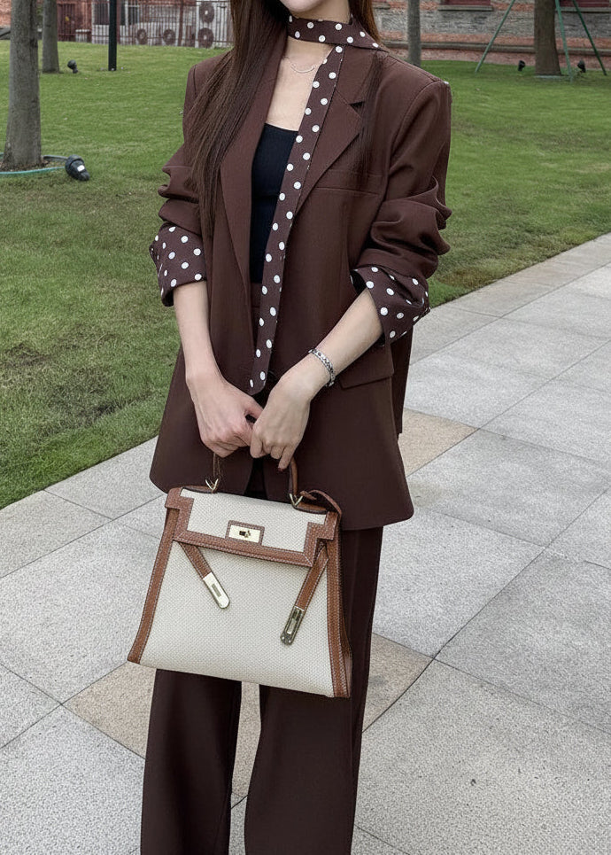Polka Dot Scarf Layered Pants Suit　R176