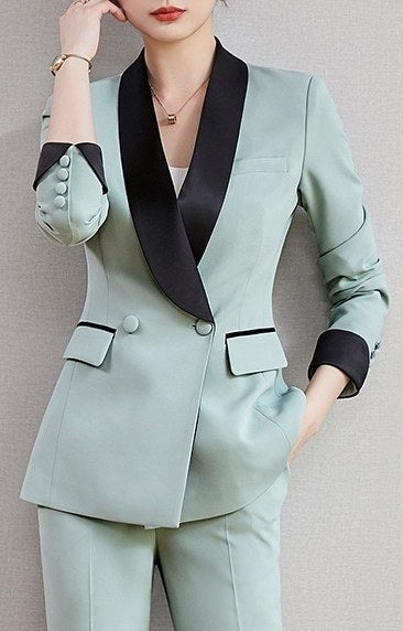 Contrast Shawl Collar Pants Suit　R259