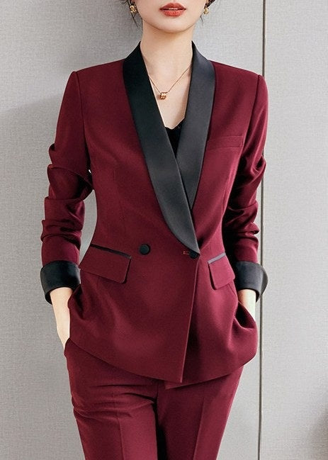 Contrast Shawl Collar Pants Suit　R259
