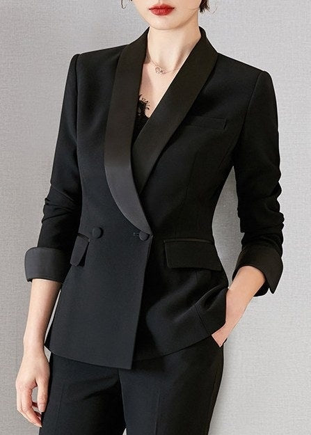Contrast Shawl Collar Pants Suit　R259