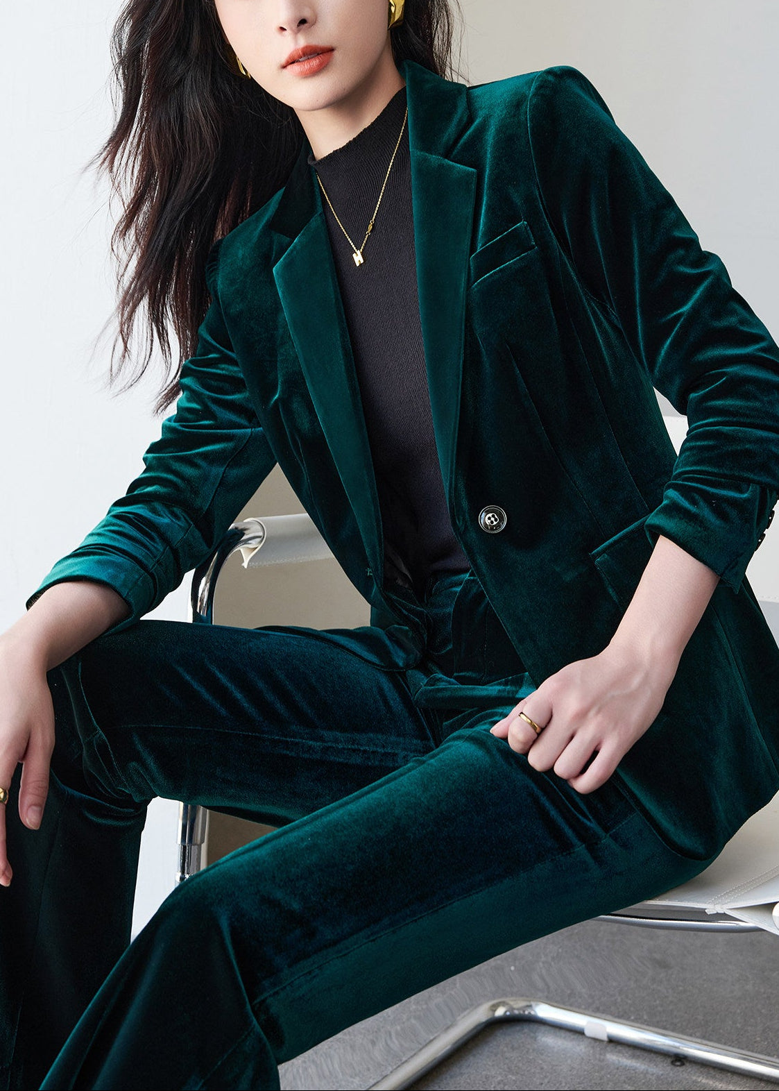 Velvet Single Button Pants Suit　R250