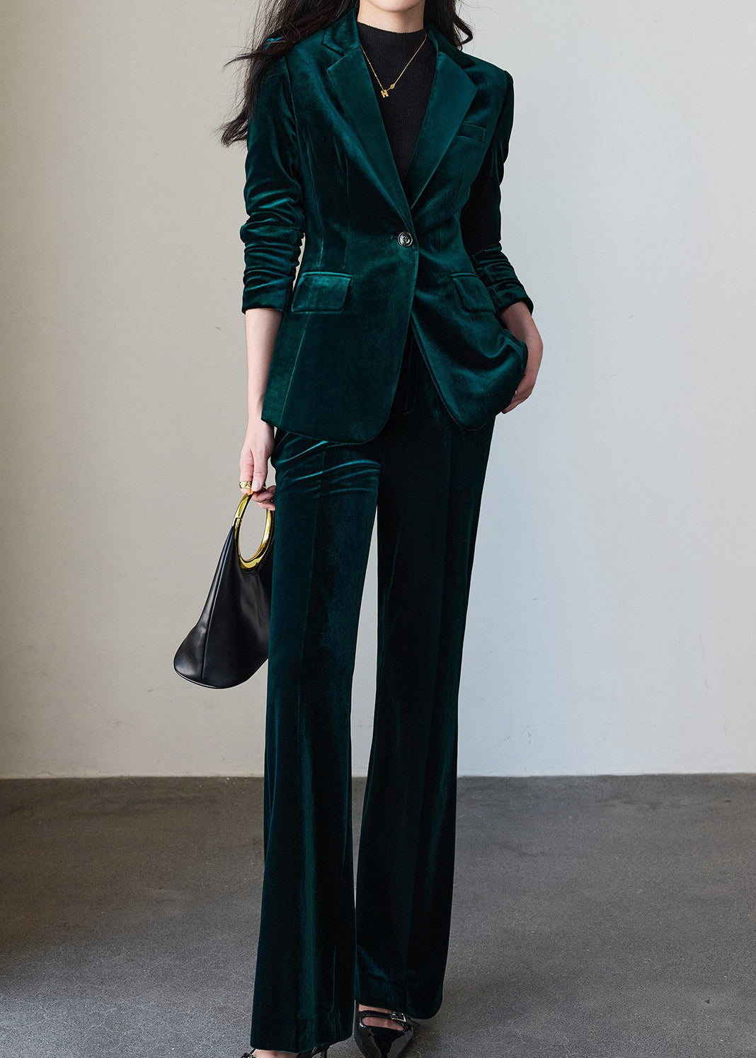 Velvet Single Button Pants Suit　R250