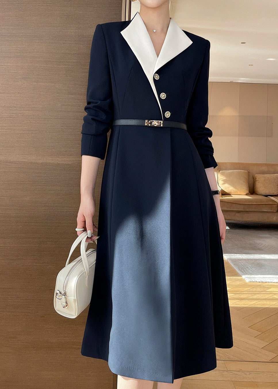 Contrast Collar Panel Dress　R282