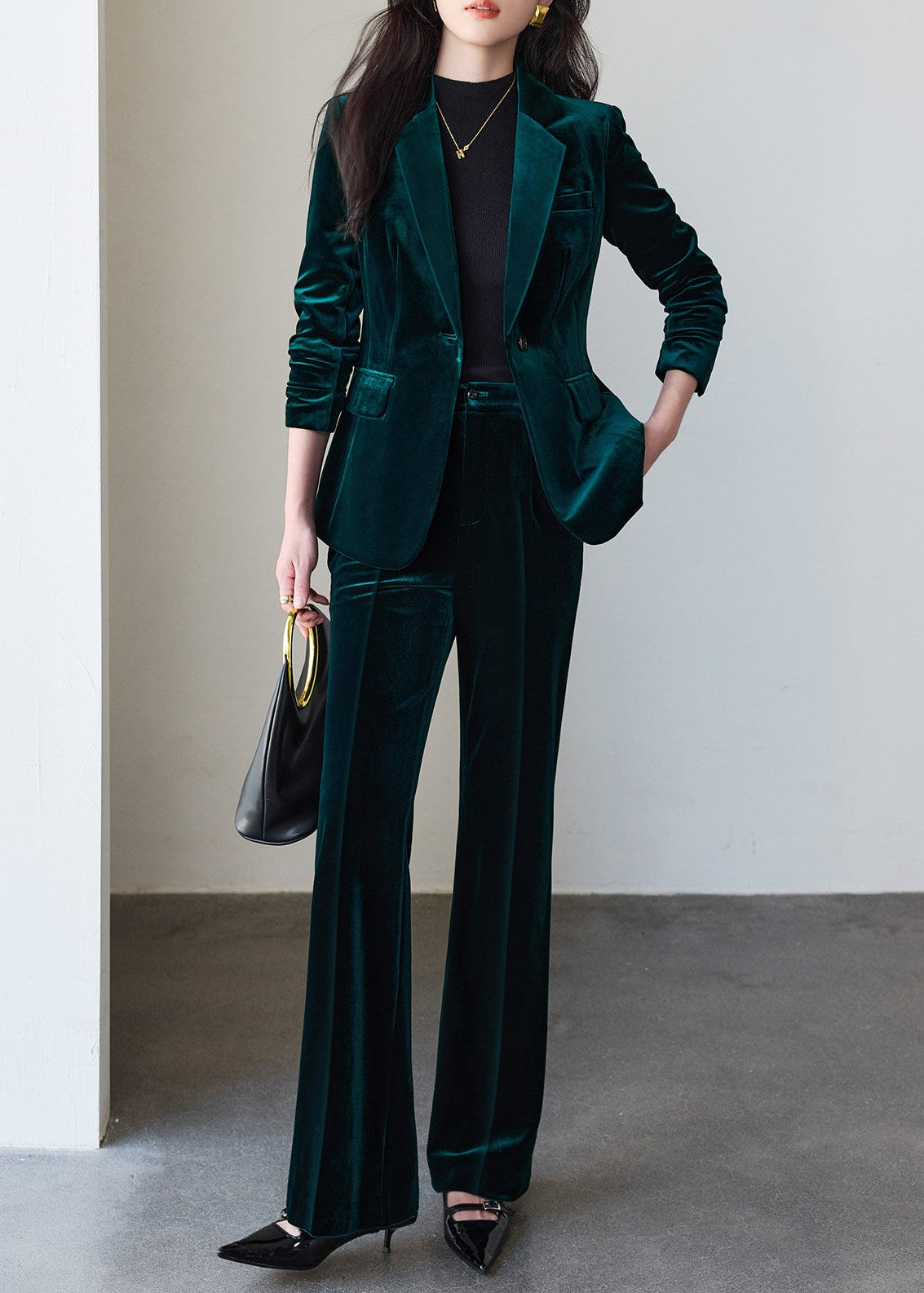 Velvet Single Button Pants Suit　R250