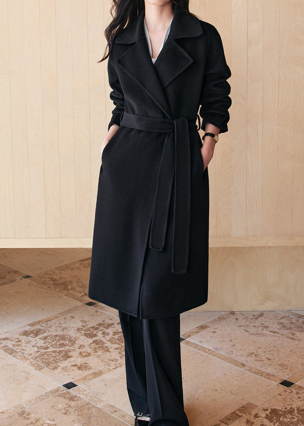 Tie Belt Tailored Long Coat　R262