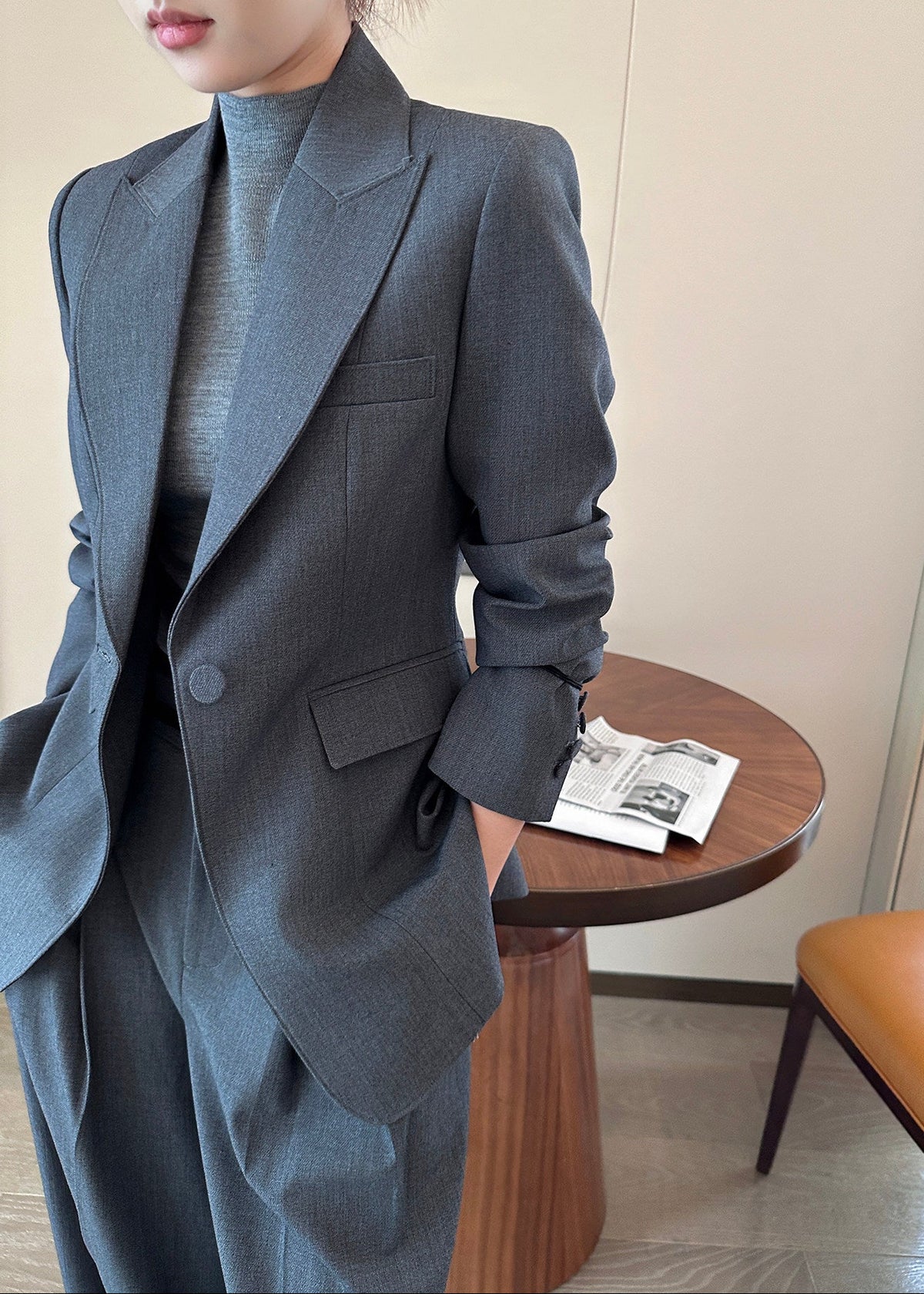 One Button Wide Pants Suit　R197