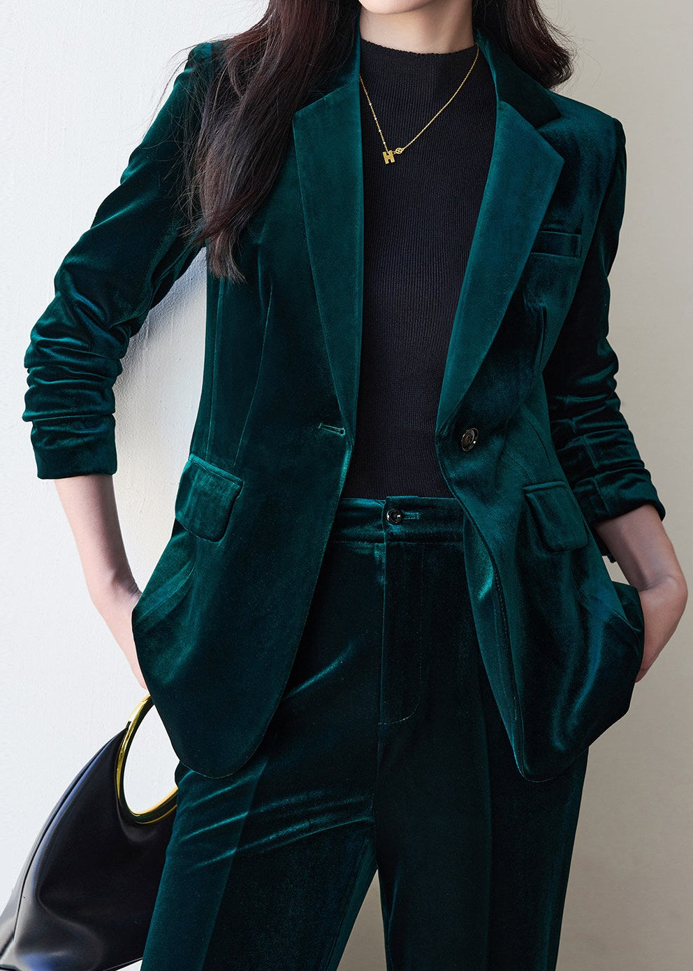 Velvet Single Button Pants Suit　R250