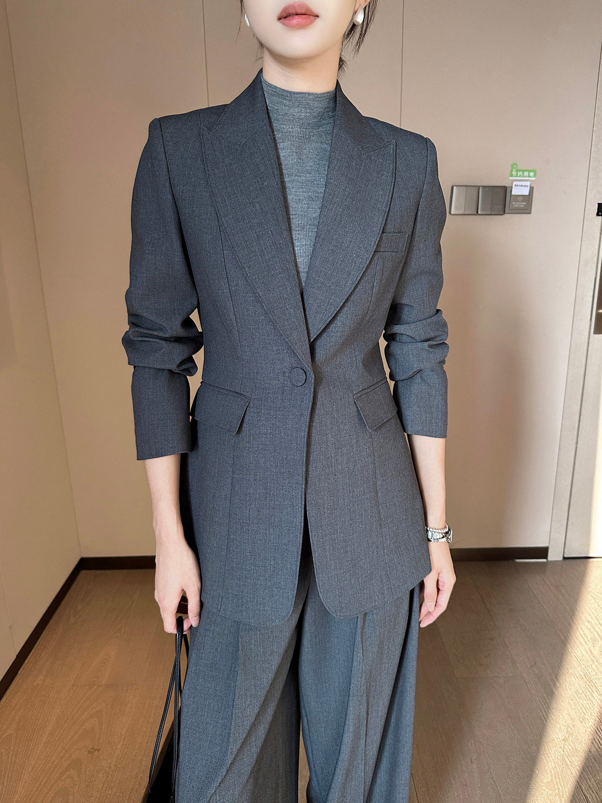 One Button Wide Pants Suit　R197