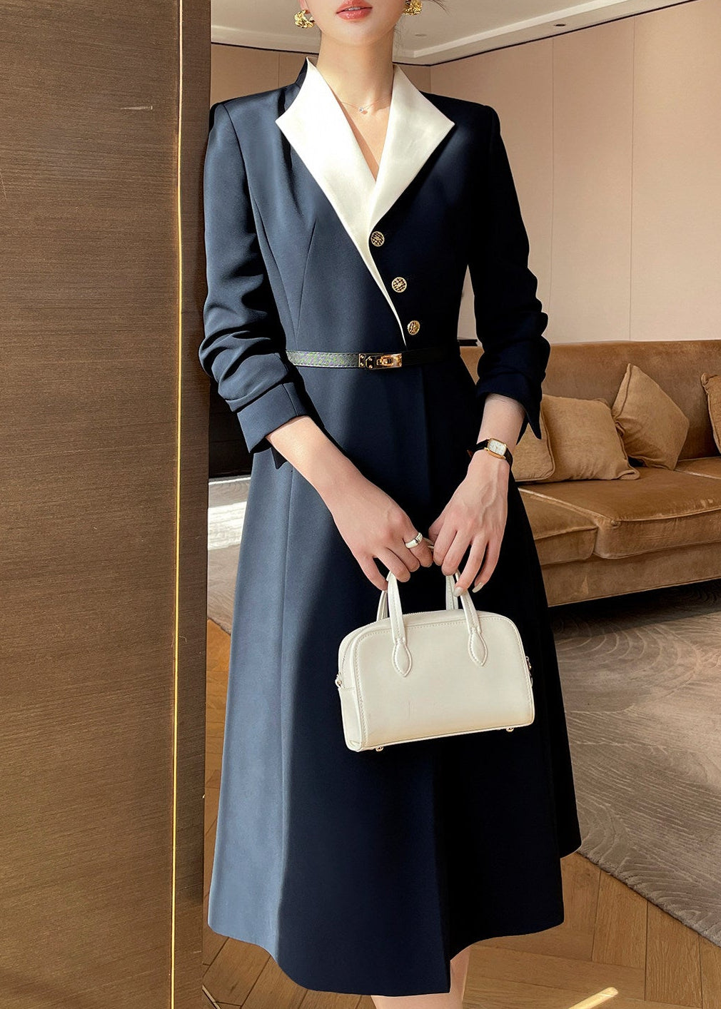 Contrast Collar Panel Dress　R282
