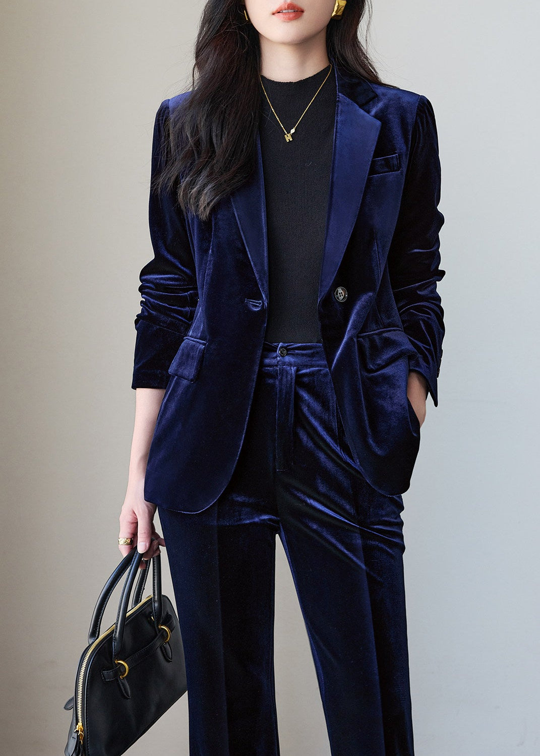 Velvet Single Button Pants Suit　R250