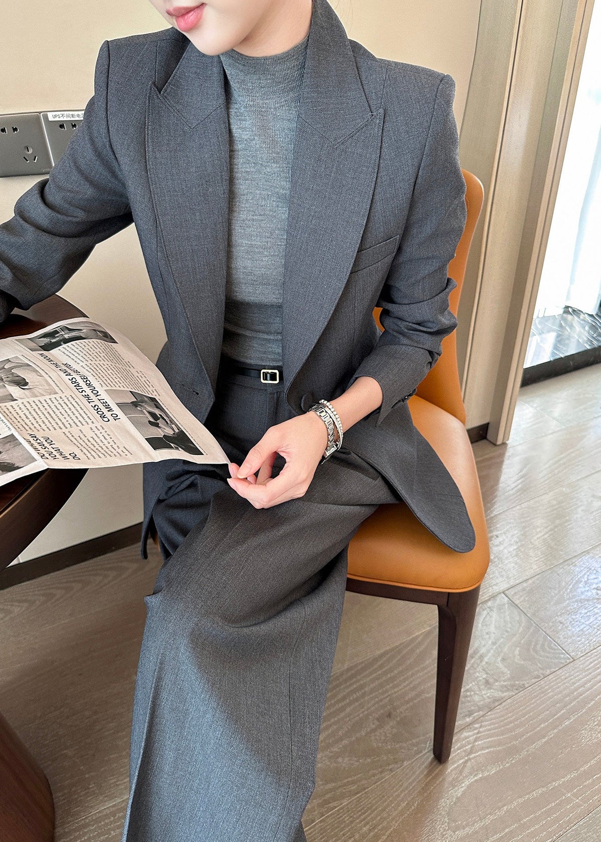 One Button Wide Pants Suit　R197