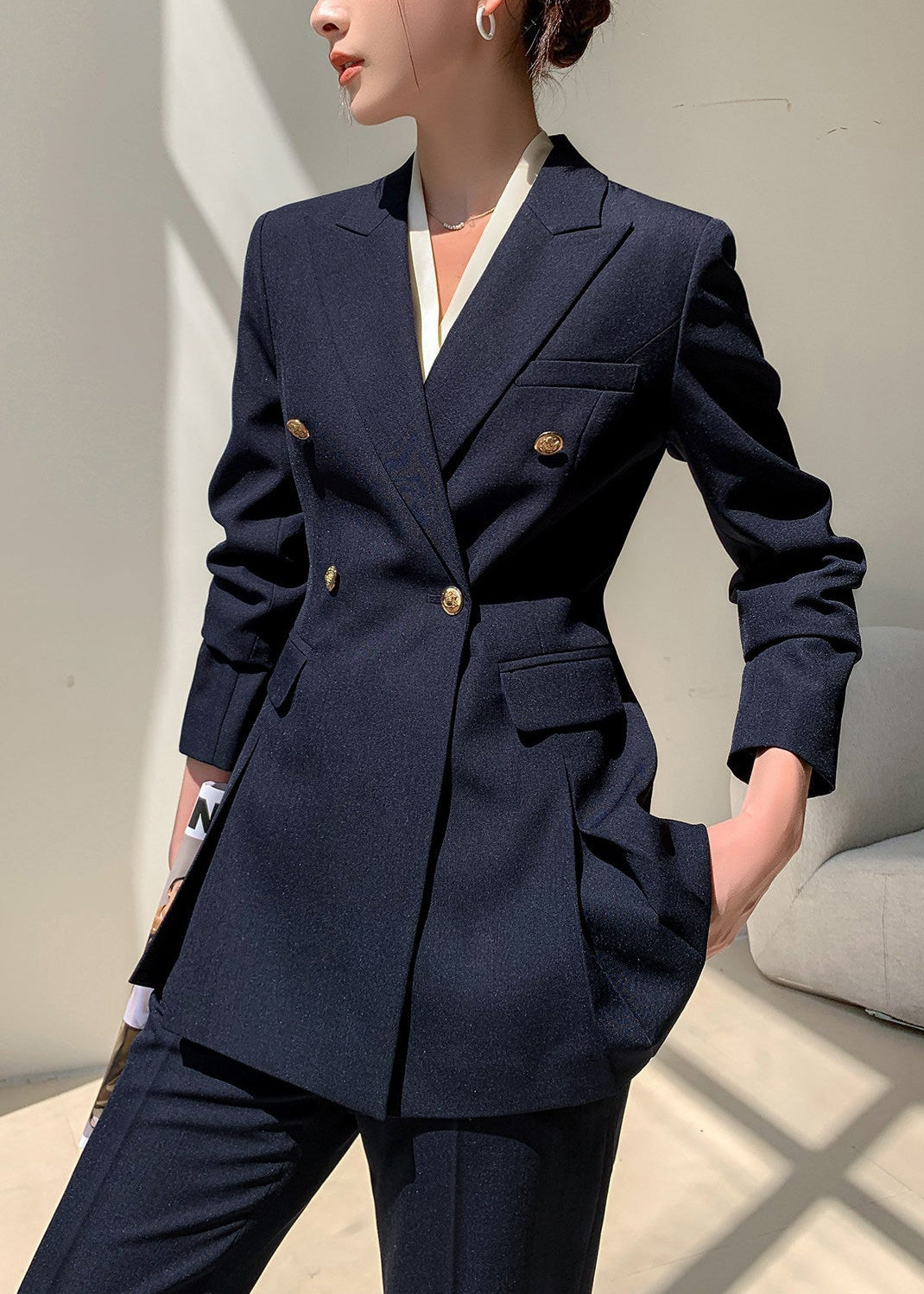 Double Breasted Peplum Flare Pants Suit　R275