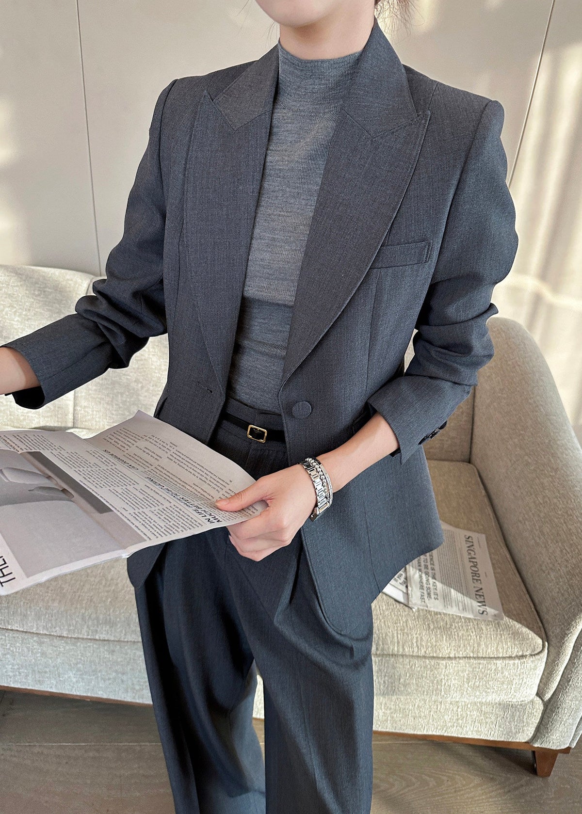 One Button Wide Pants Suit　R197