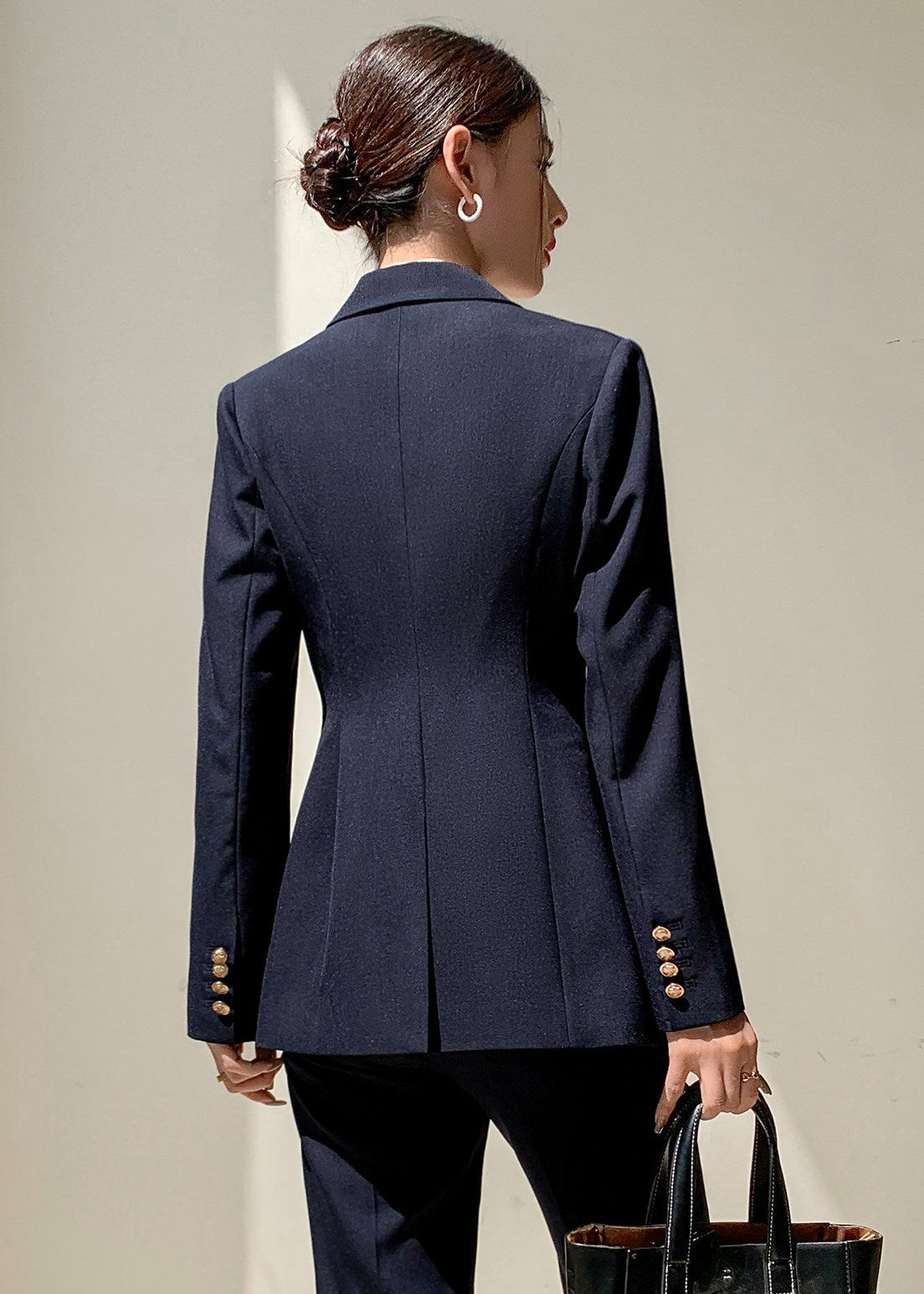 Double Breasted Peplum Flare Pants Suit　R275