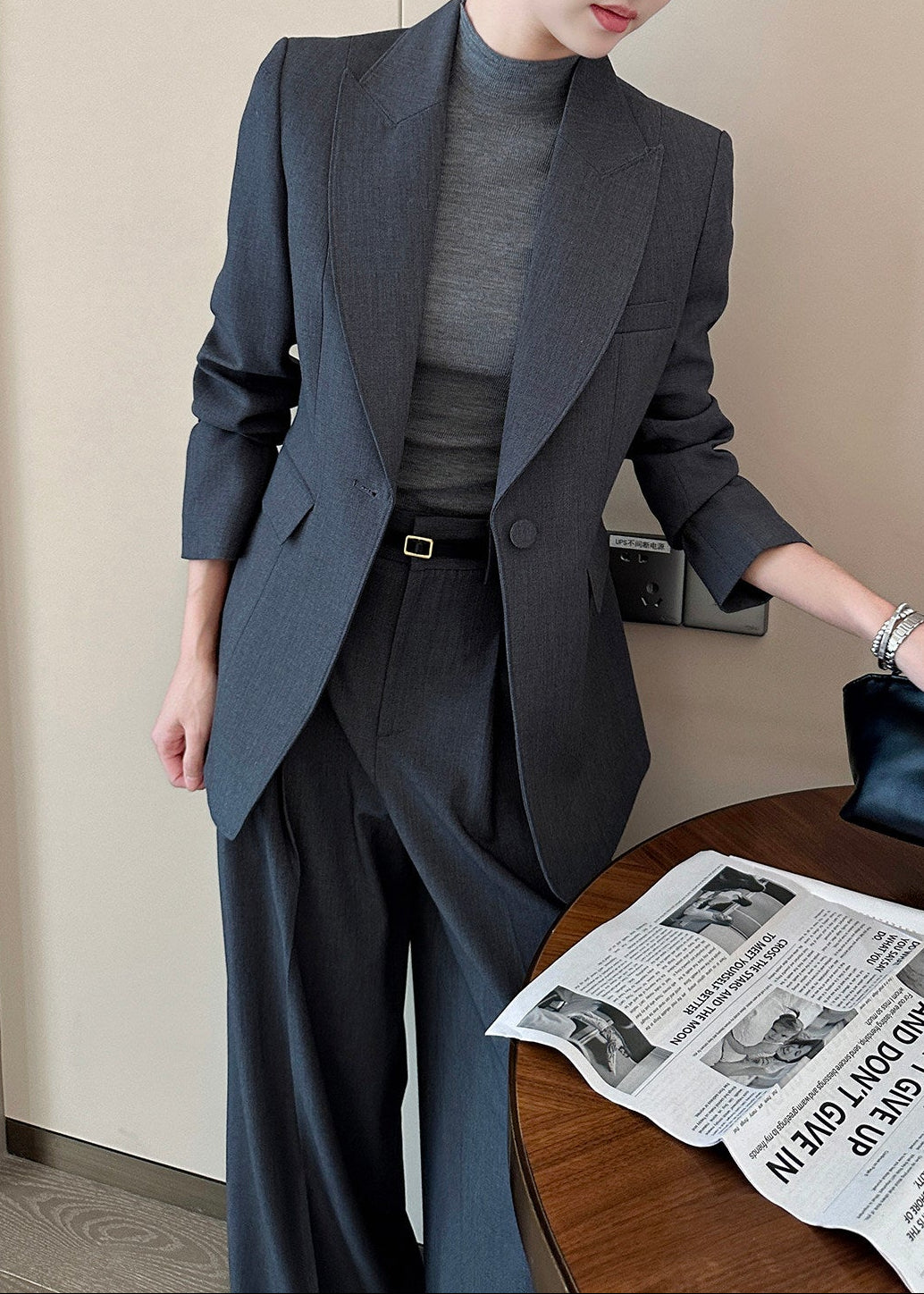 One Button Wide Pants Suit　R197