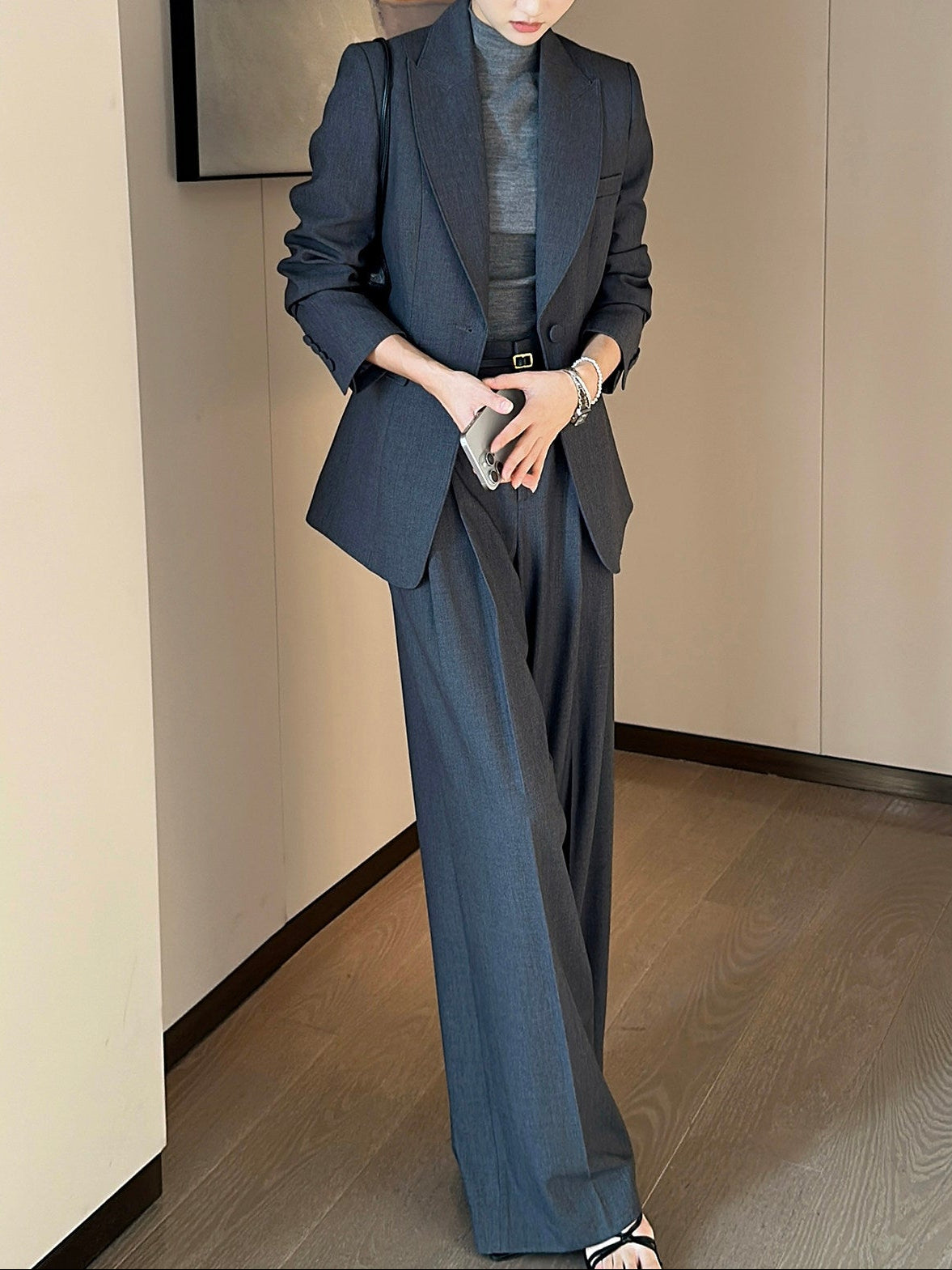 One Button Wide Pants Suit　R197