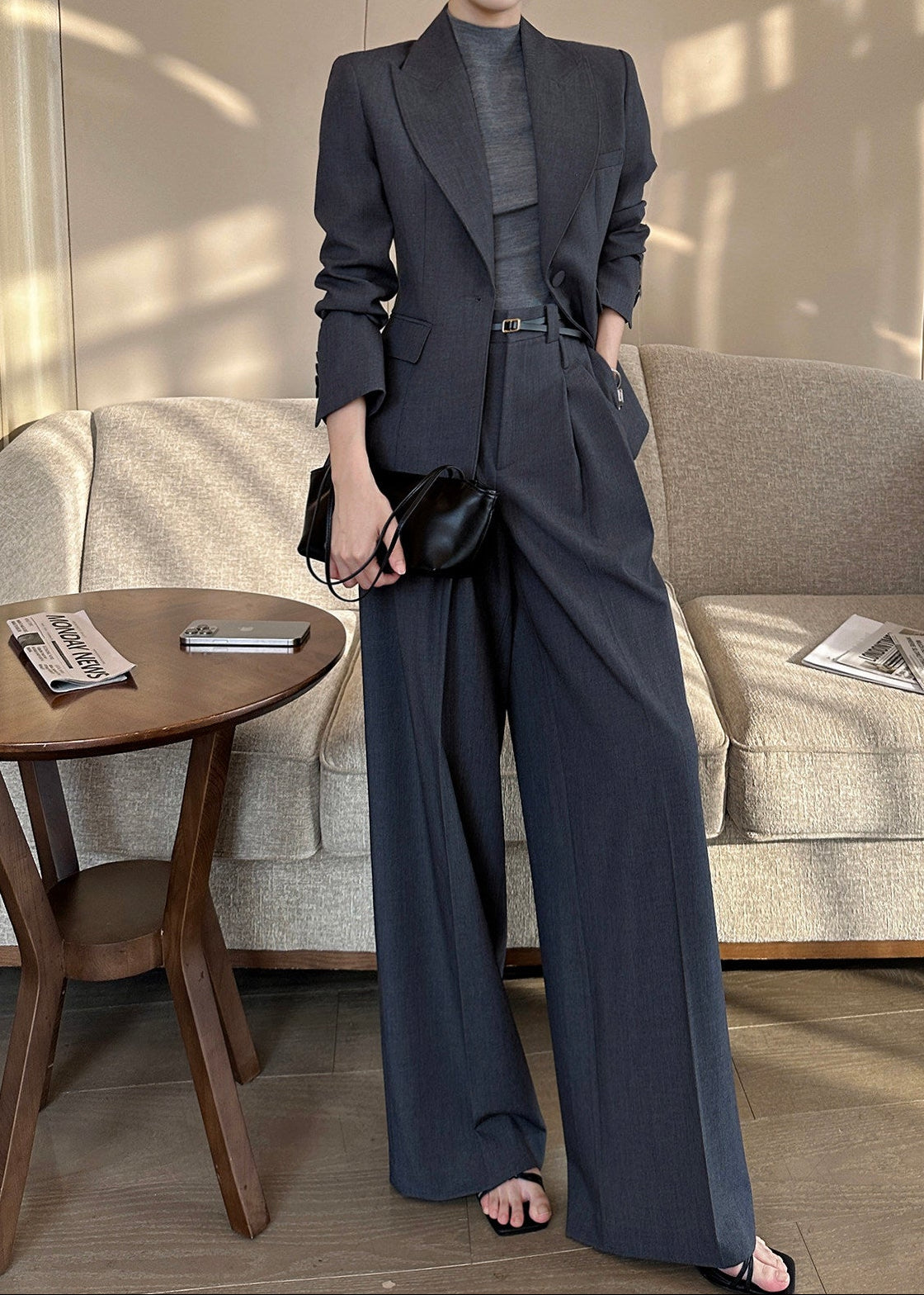 One Button Wide Pants Suit　R197