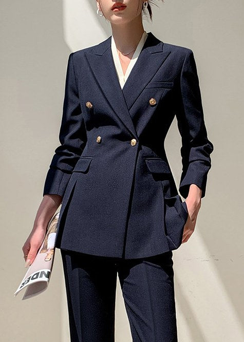 Double Breasted Peplum Flare Pants Suit　R275