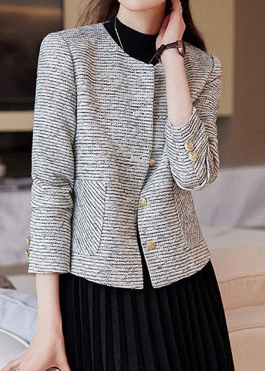 Textured Tweed Collarless Jacket　R171