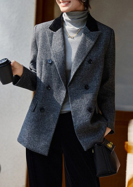Velvet Collar Double-Breasted Blazer　R168