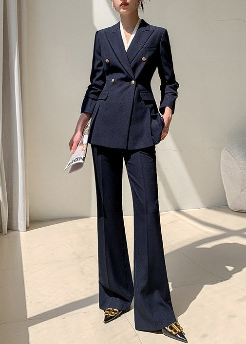 Double Breasted Peplum Flare Pants Suit　R275