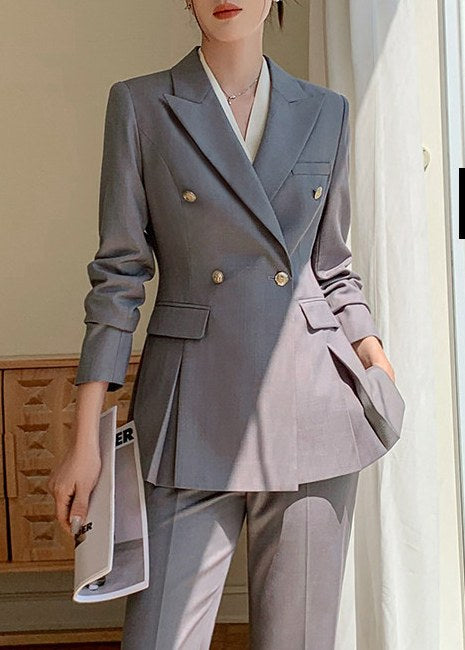 Double Breasted Peplum Flare Pants Suit　R275