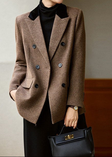 Velvet Collar Double-Breasted Blazer　R168