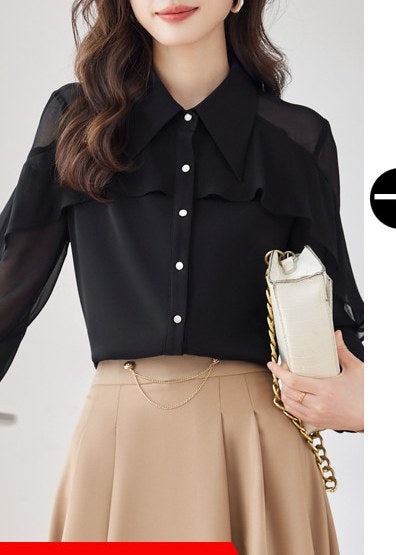 Ruffle Cape Sheer Blouse　R167
