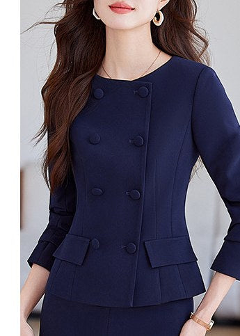 Double-Breasted Peplum Skirt Suit　R170